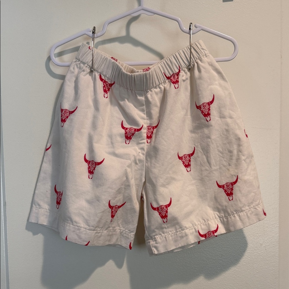 Kids Cream Shorts with Red Bull Skull Print